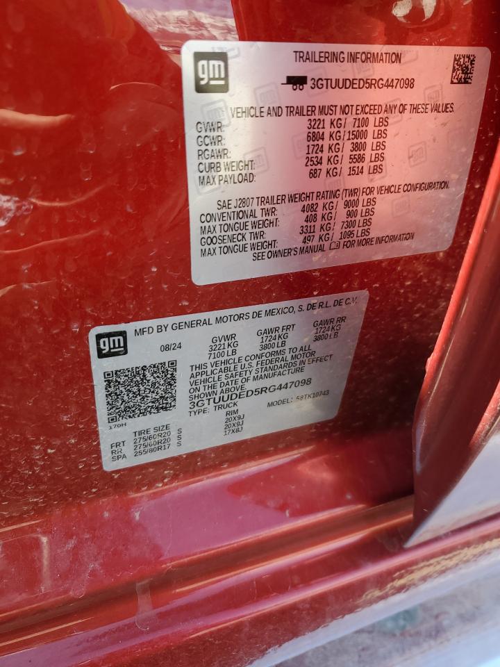 2024 GMC SIERRA K1500 SLT VIN:3GTUUDED5RG447098