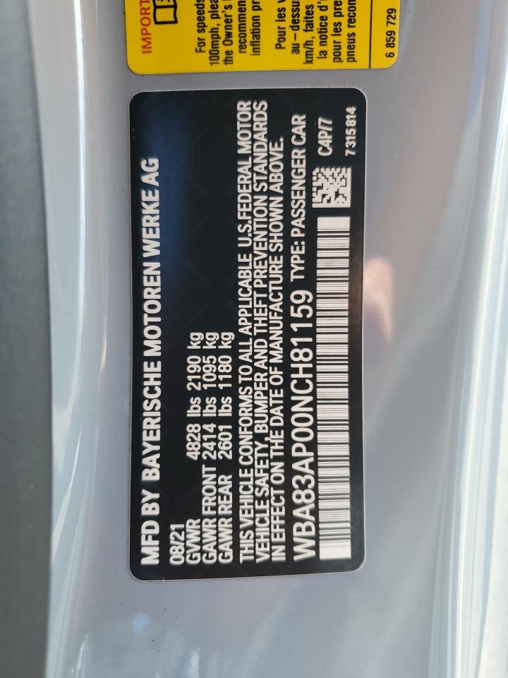 2022 BMW M440I  VIN:WBA83AP00NCH81159