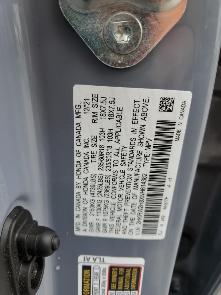 2022 HONDA CR-V EXL VIN:2HKRW2H8XNH614382