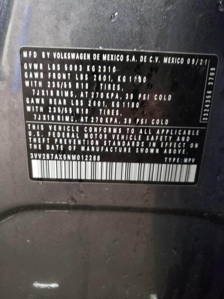 2022 VOLKSWAGEN TIGUAN SE VIN:3VV2B7AX5NM012268