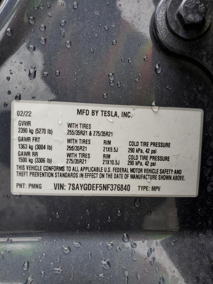 2022 TESLA MODEL Y  VIN:7SAYGDEF5NF376840