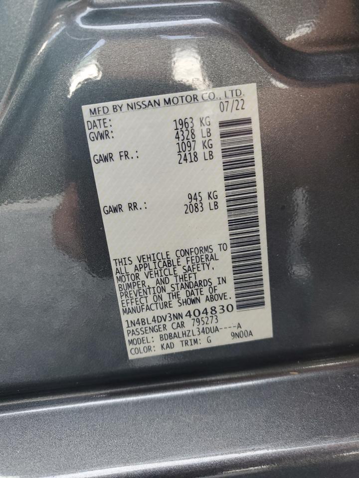 2022 NISSAN ALTIMA SV VIN:1N4BL4DV3NN404830