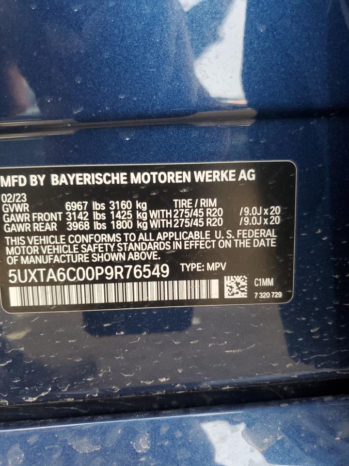 2023 BMW X5 XDRIVE45E VIN:5UXTA6C00P9R76549