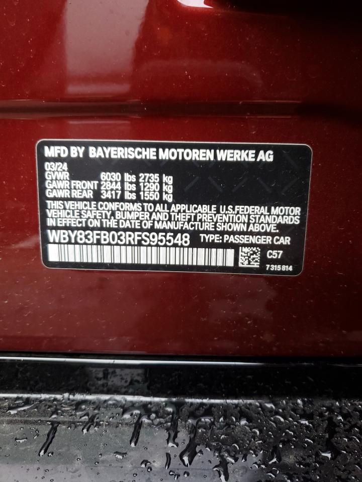 2024 BMW I4 XDRIVE 40 VIN:WBY83FB03RFS95548