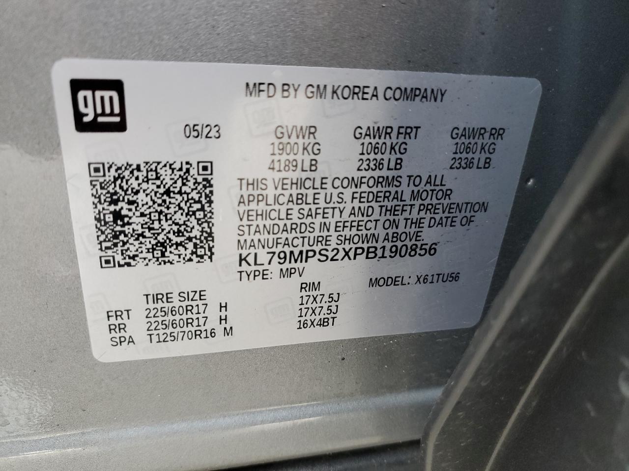 2023 CHEVROLET TRAILBLAZER LT VIN:KL79MPS2XPB190856