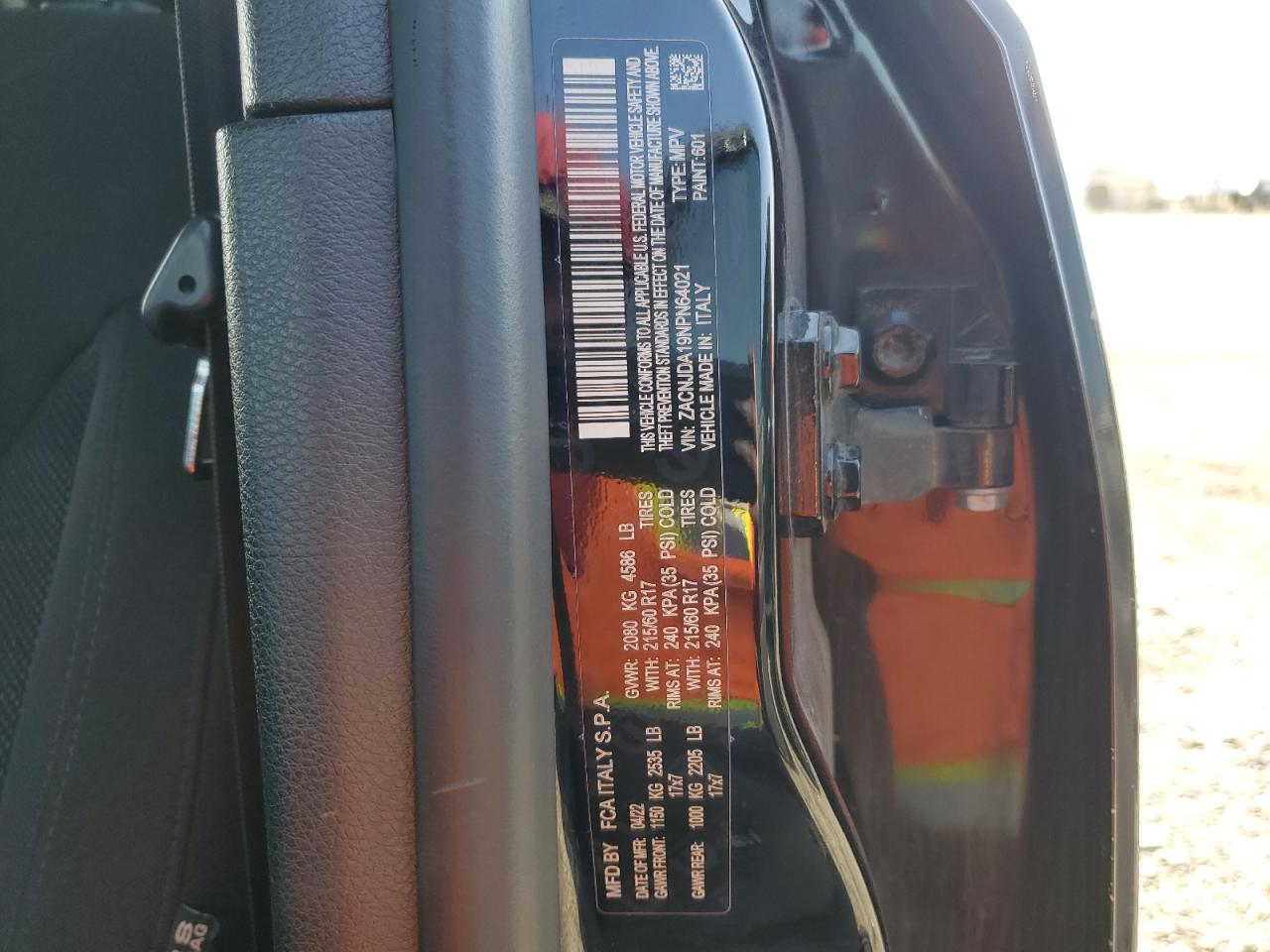 2022 JEEP RENEGADE SPORT VIN:ZACNJDA19NPN64021