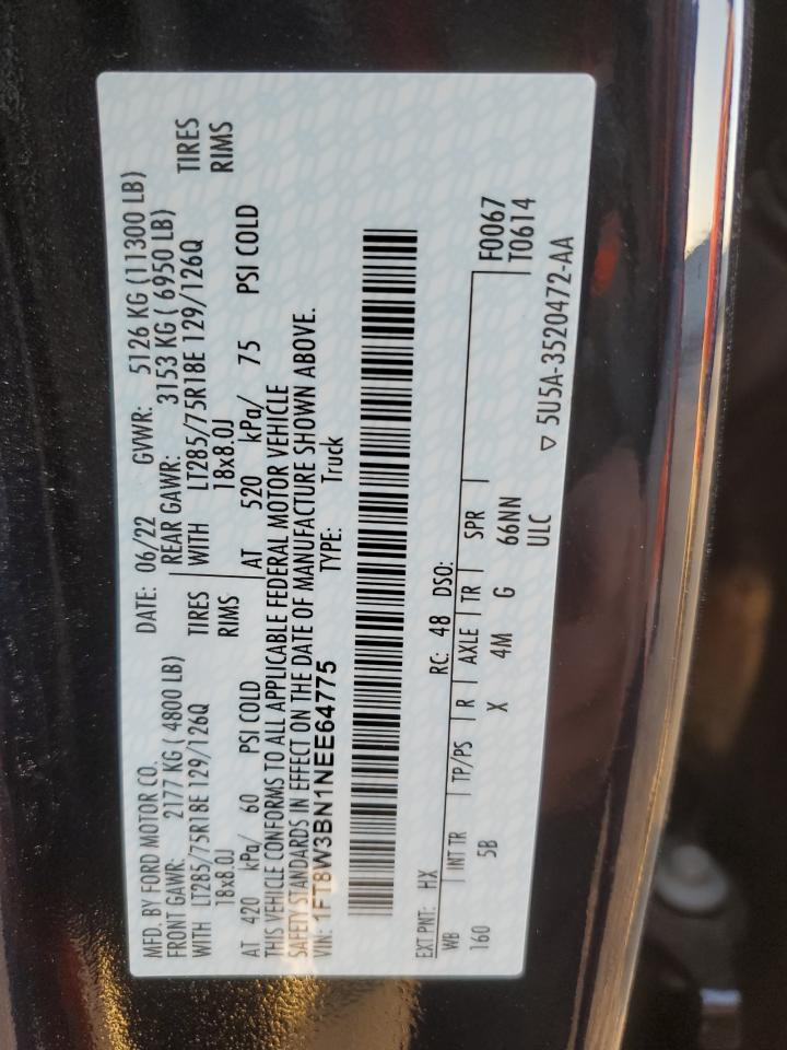 2022 FORD F350 SUPER DUTY VIN:1FT8W3BN1NEE64775