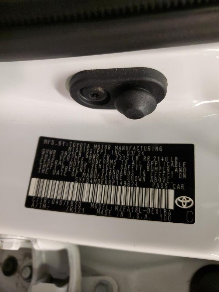 2024 TOYOTA COROLLA LE VIN:5YFB4MDE6RP149624