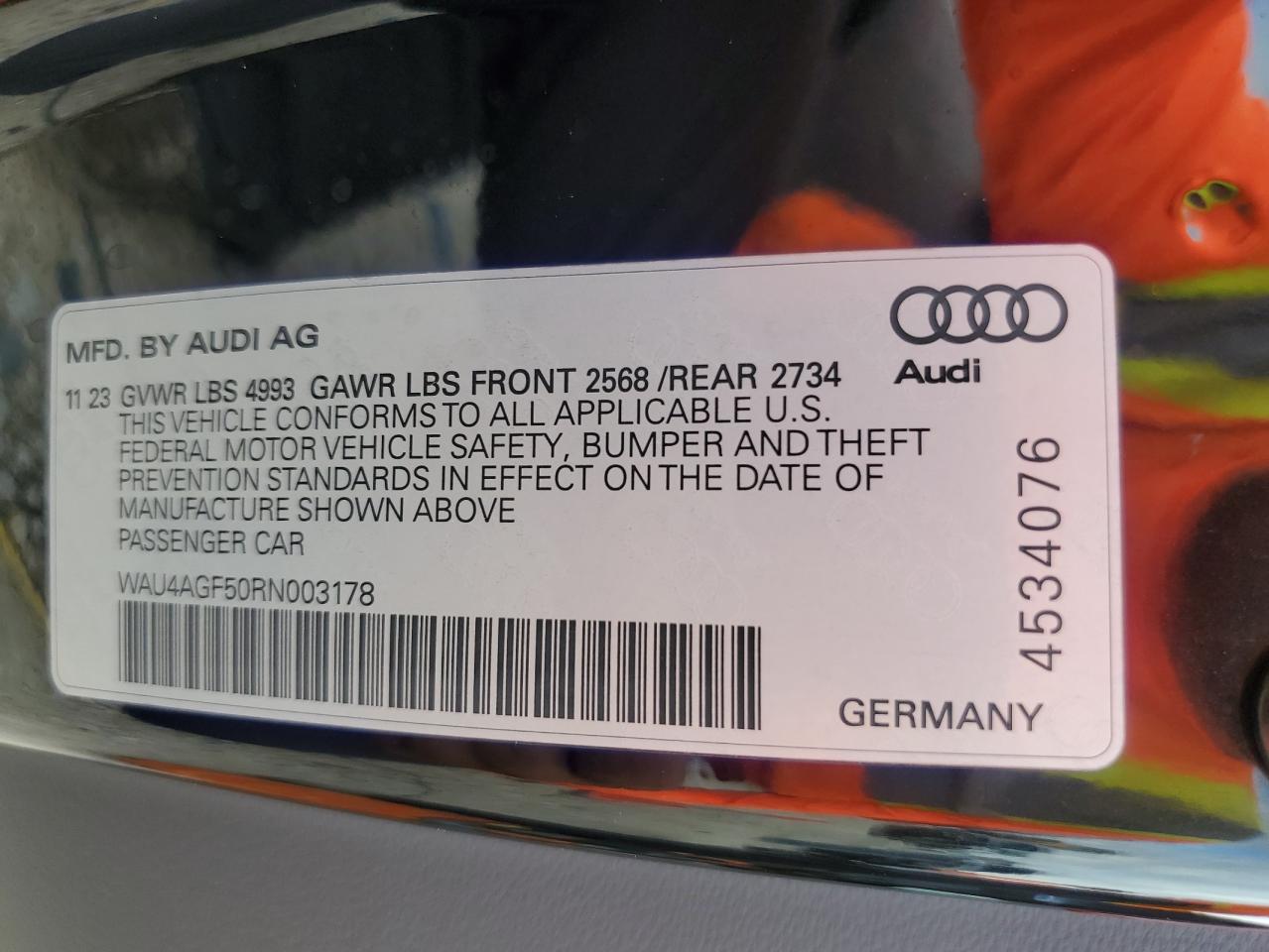 2024 AUDI A5 PREMIUM PLUS 45 VIN:WAU4AGF50RN003178