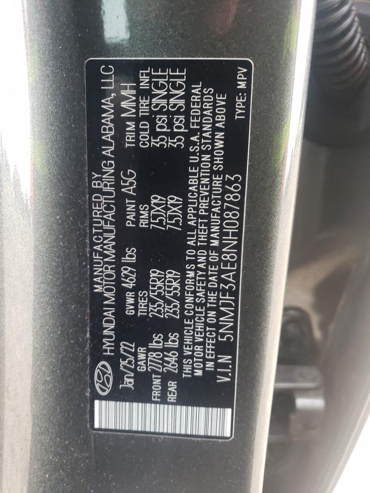 2022 HYUNDAI TUCSON SEL VIN:5NMJF3AE8NH087863