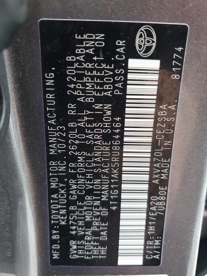 2024 TOYOTA CAMRY SE NIGHT SHADE VIN:4T1G11AK5RU864464