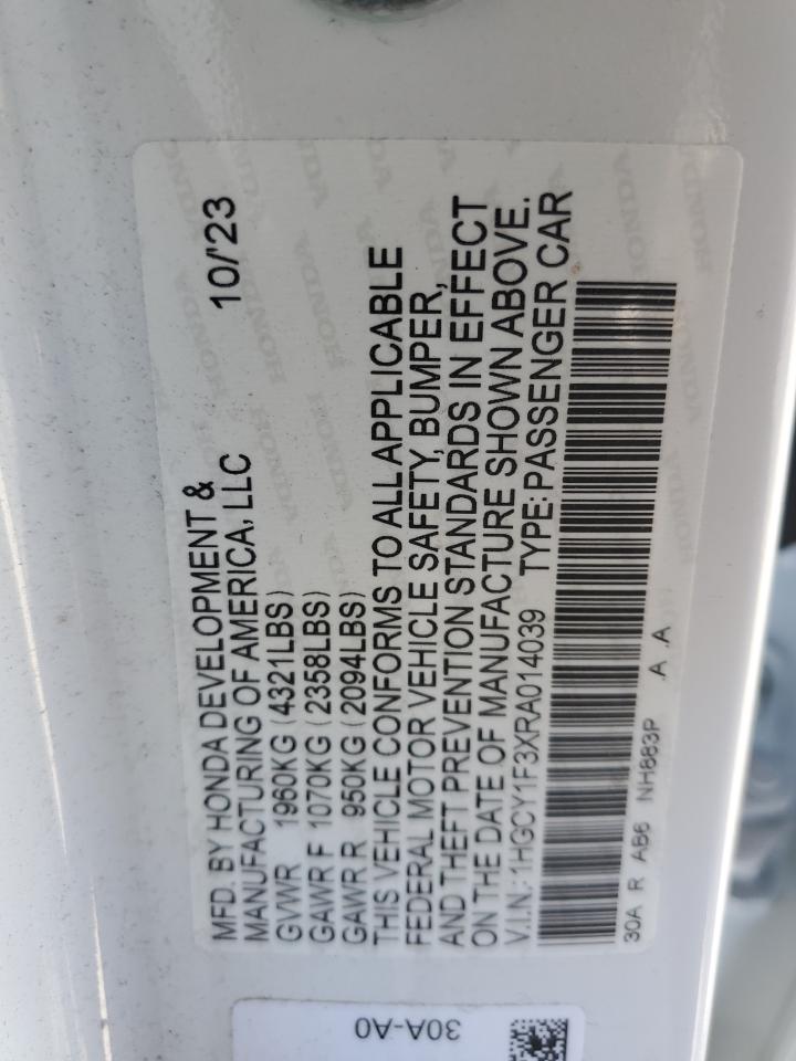 2024 HONDA ACCORD EX VIN:1HGCY1F3XRA014039