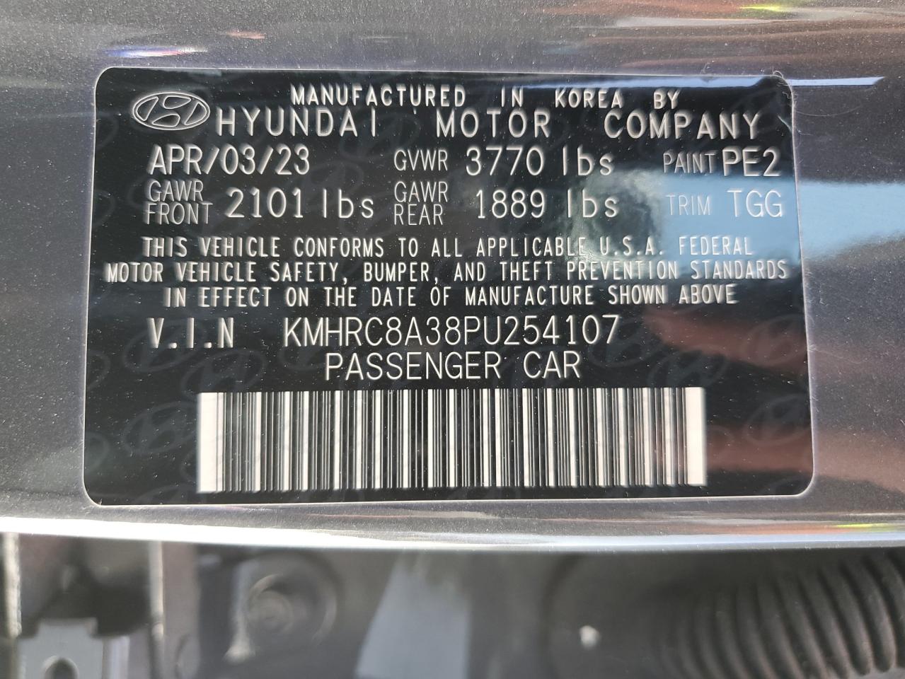 2023 HYUNDAI VENUE SEL VIN:KMHRC8A38PU254107