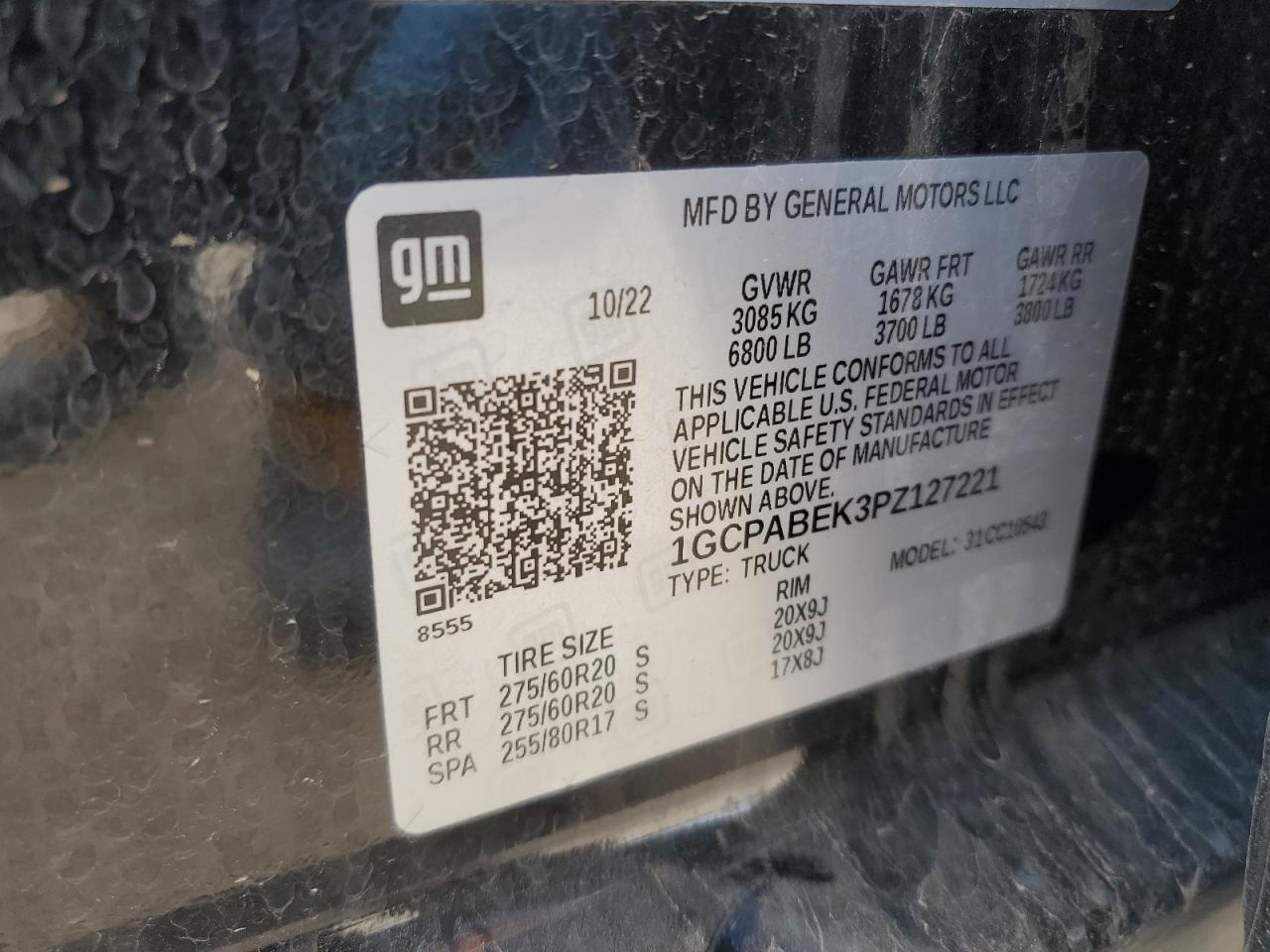 2023 CHEVROLET SILVERADO C1500 CUSTOM VIN:1GCPABEK3PZ127221