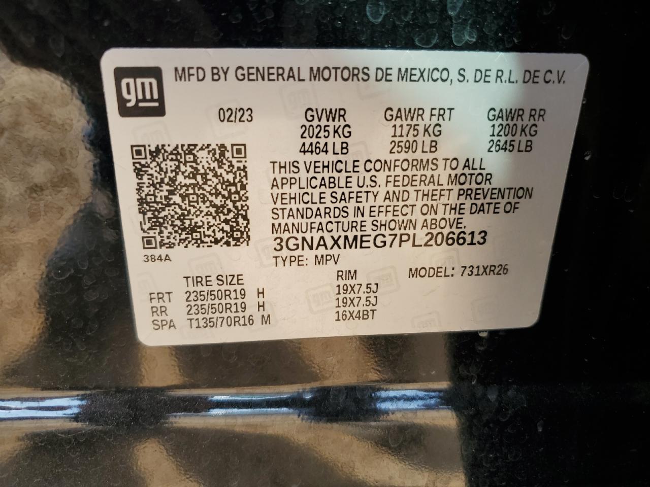 2023 CHEVROLET EQUINOX RS VIN:3GNAXMEG7PL206613