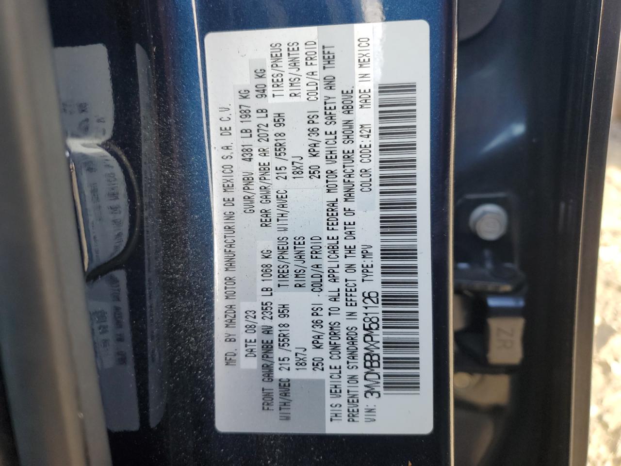 2023 MAZDA CX-30 SELECT VIN:3MVDMBBMXPM581126