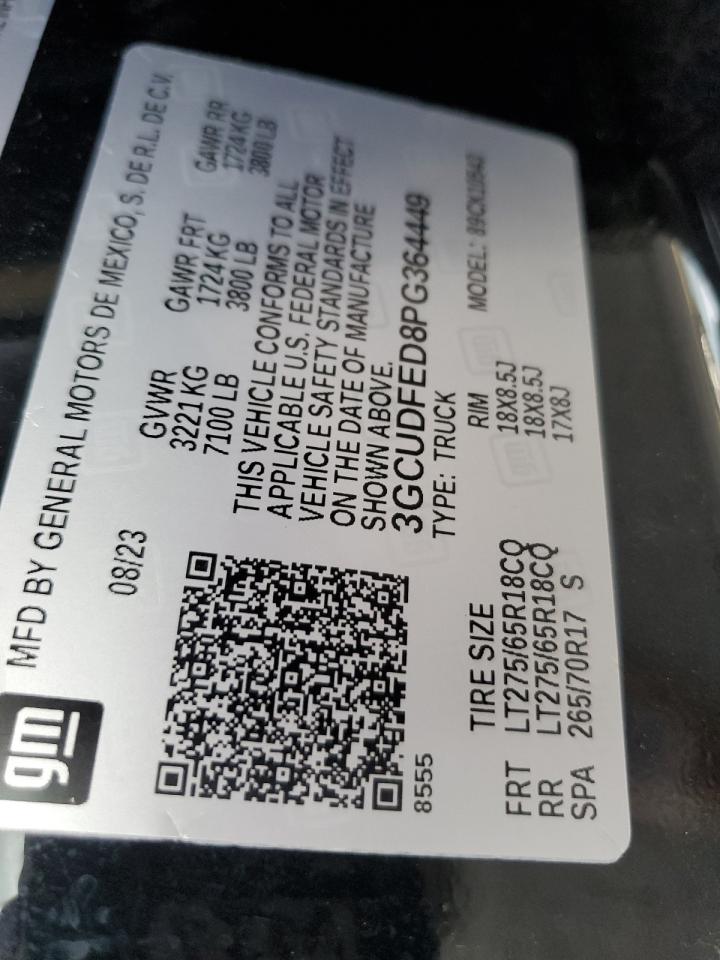 2023 CHEVROLET SILVERADO K1500 LT TRAIL BOSS VIN:3GCUDFED8PG364449