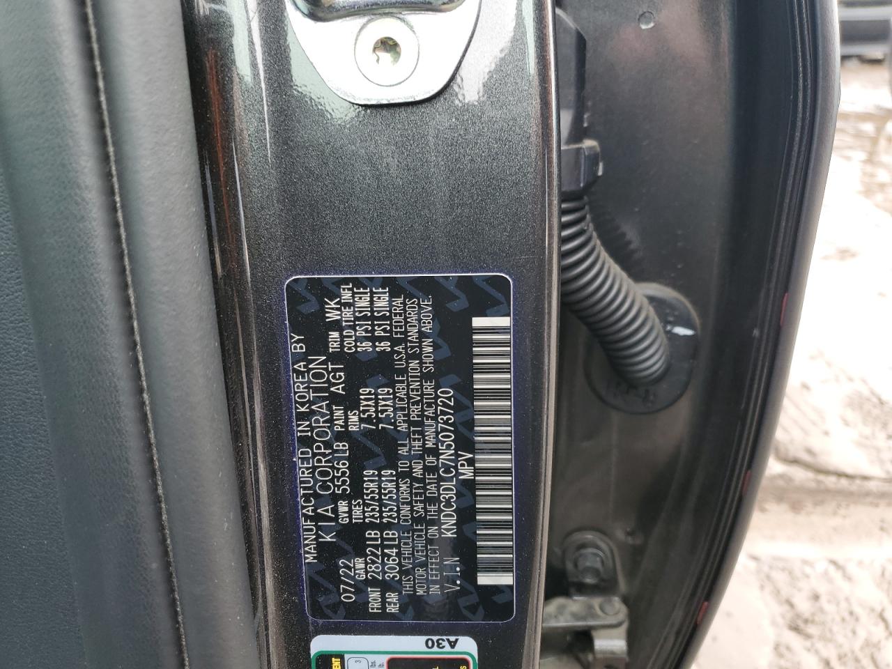 2022 KIA EV6 LIGHT VIN:KNDC3DLC7N5073720