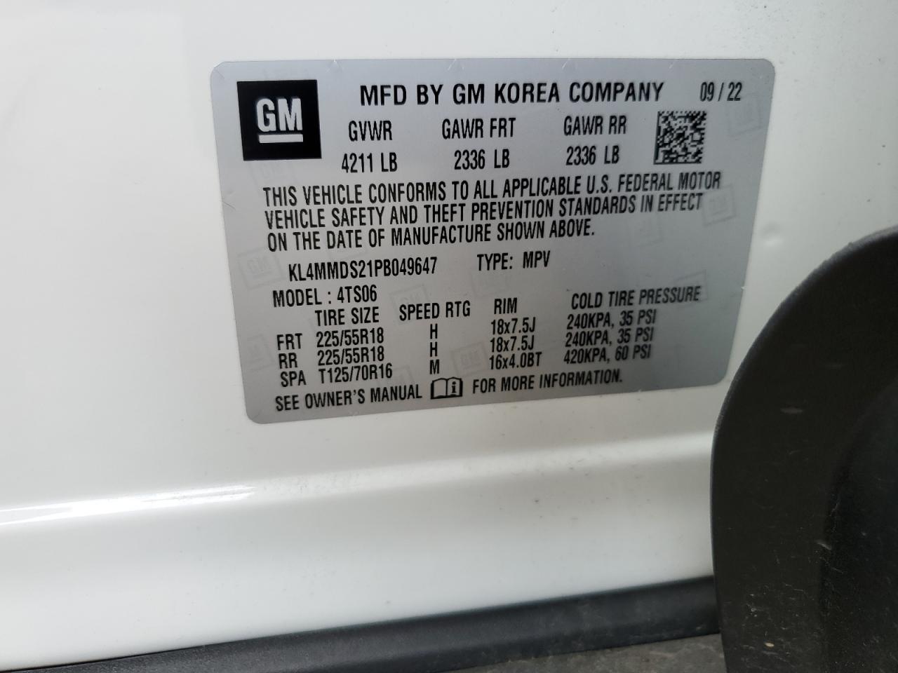 2023 BUICK ENCORE GX SELECT VIN:KL4MMDS21PB049647