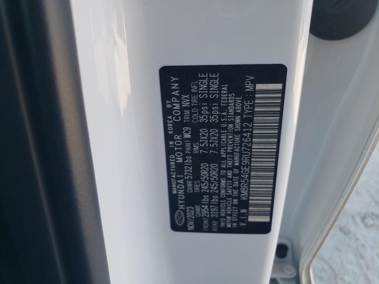 2024 HYUNDAI PALISADE LIMITED VIN:KM8R54GE9RU726412