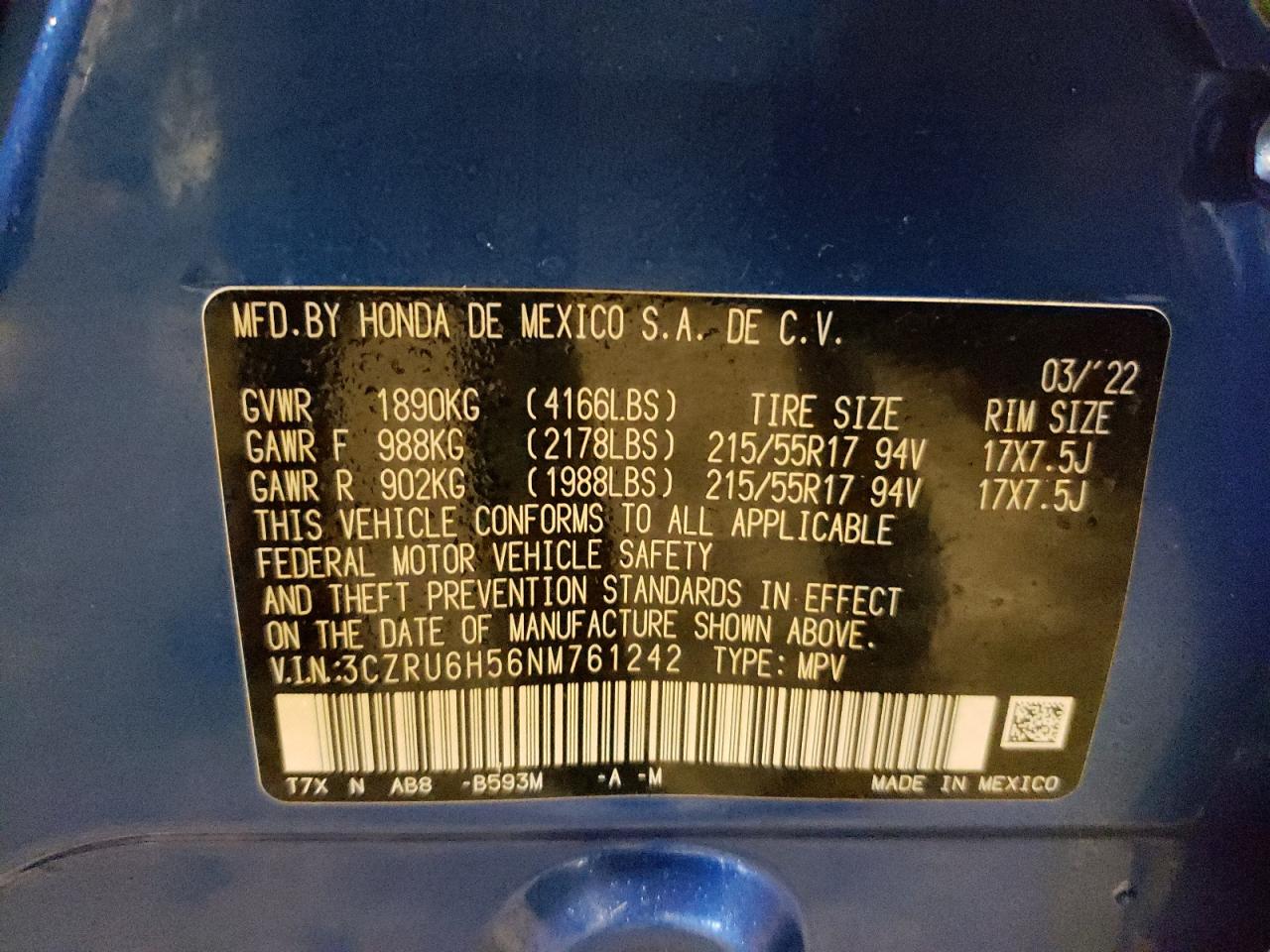 2022 HONDA HR-V EX VIN:3CZRU6H56NM761242