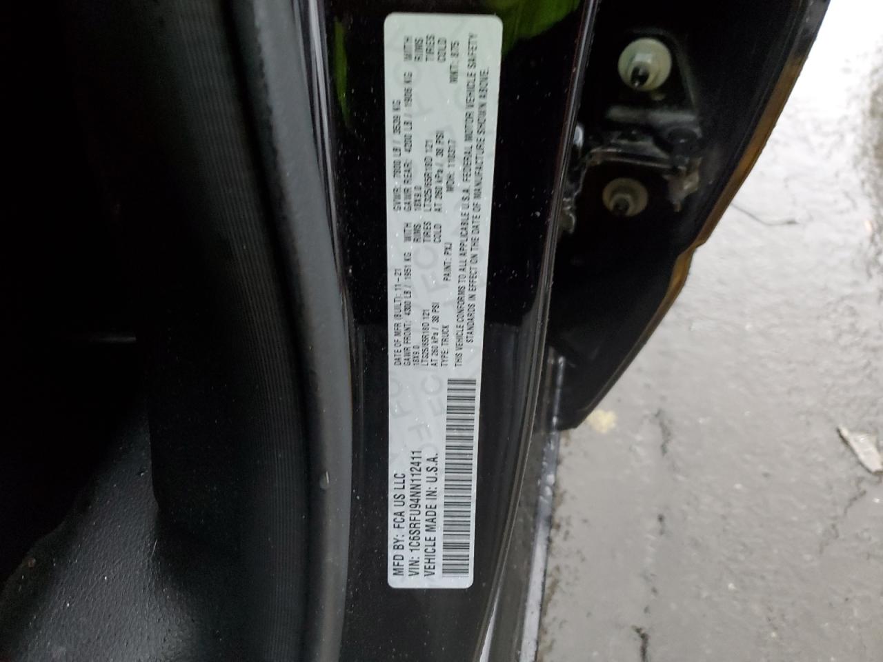 2022 RAM 1500 TRX VIN:1C6SRFU94NN112411