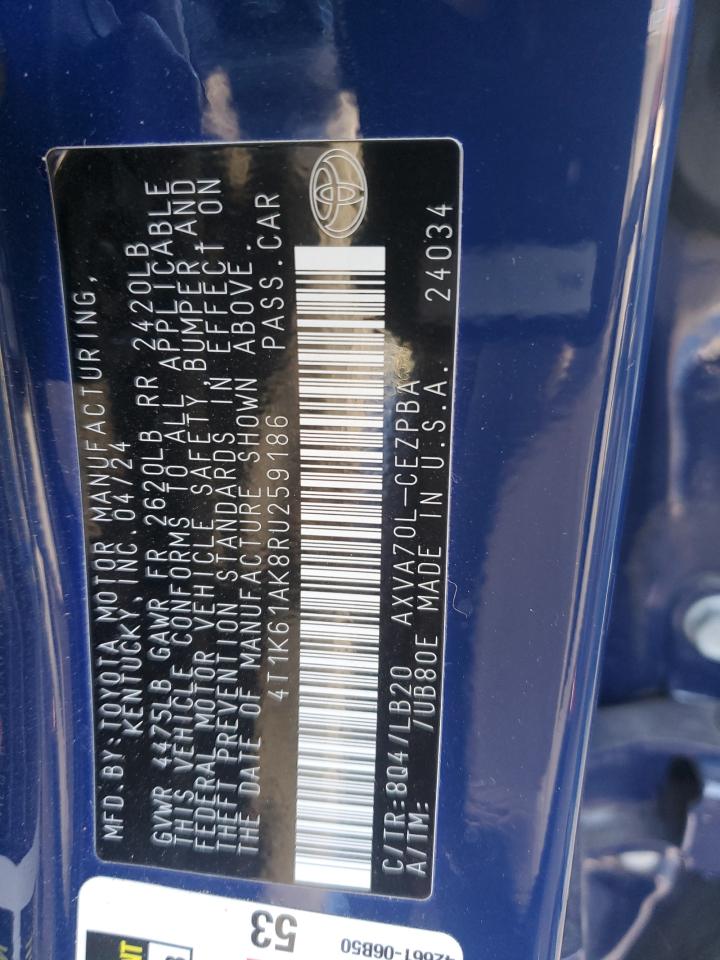 2024 TOYOTA CAMRY XSE VIN:4T1K61AK8RU259186