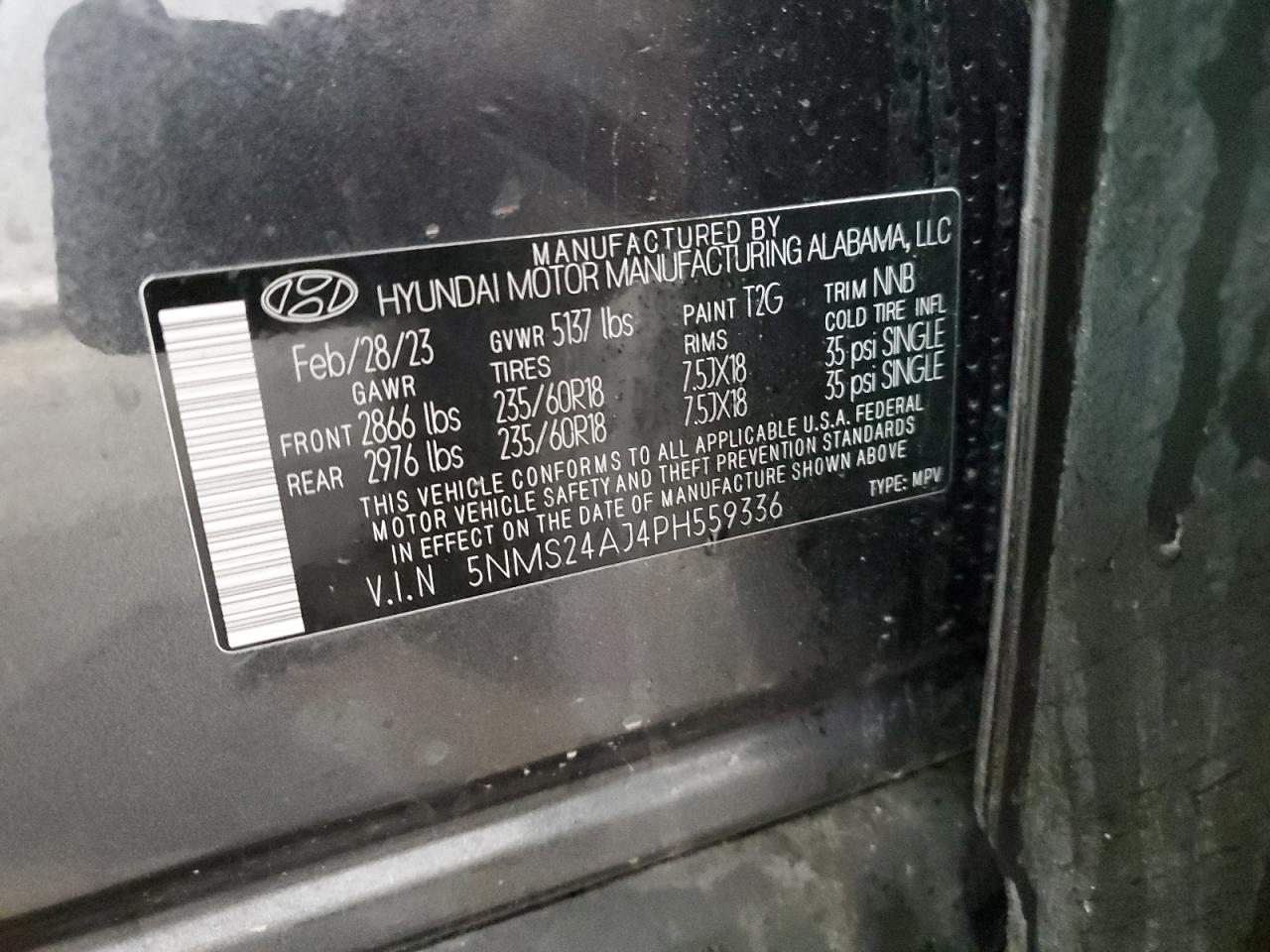 2023 HYUNDAI SANTA FE SEL VIN:5NMS24AJ4PH559336
