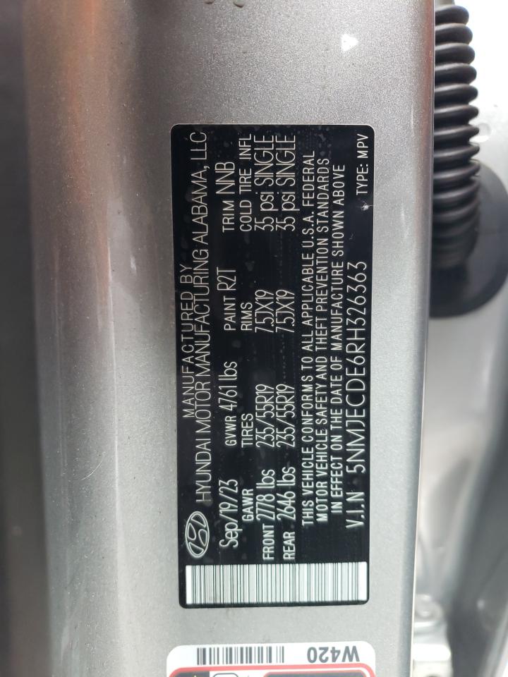 2024 HYUNDAI TUCSON LIMITED VIN:5NMJECDE6RH326363