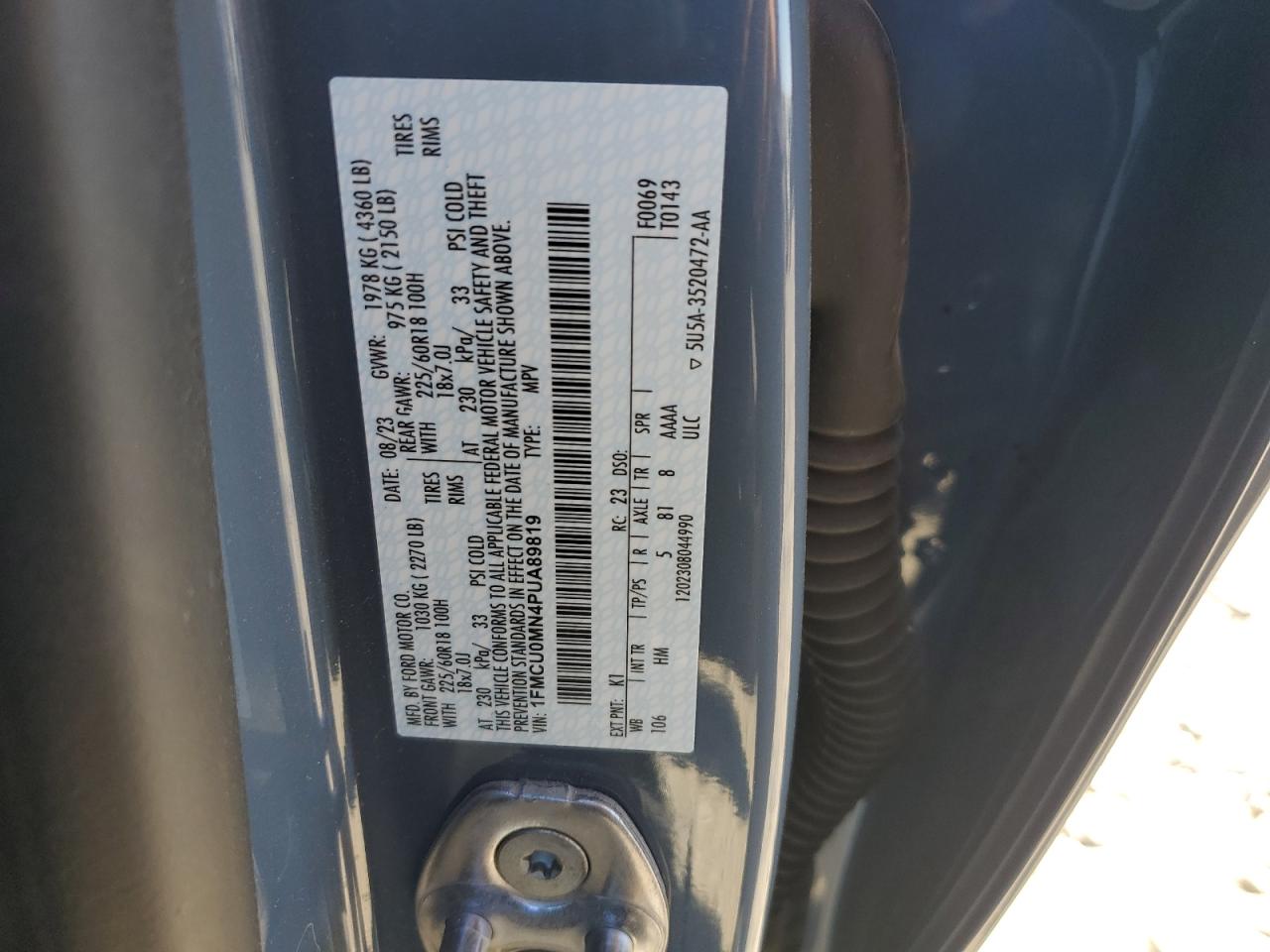 2023 FORD ESCAPE ST LINE VIN:1FMCU0MN4PUA89819