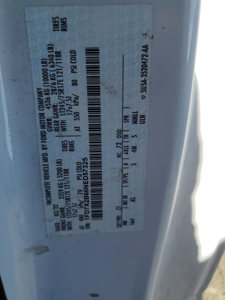 2022 FORD F250 SUPER DUTY VIN:1FD7X2B66NED57325