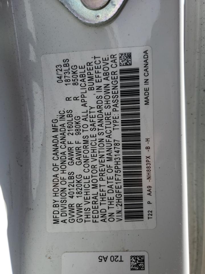 2023 HONDA CIVIC EX VIN:2HGFE1F75PH314787
