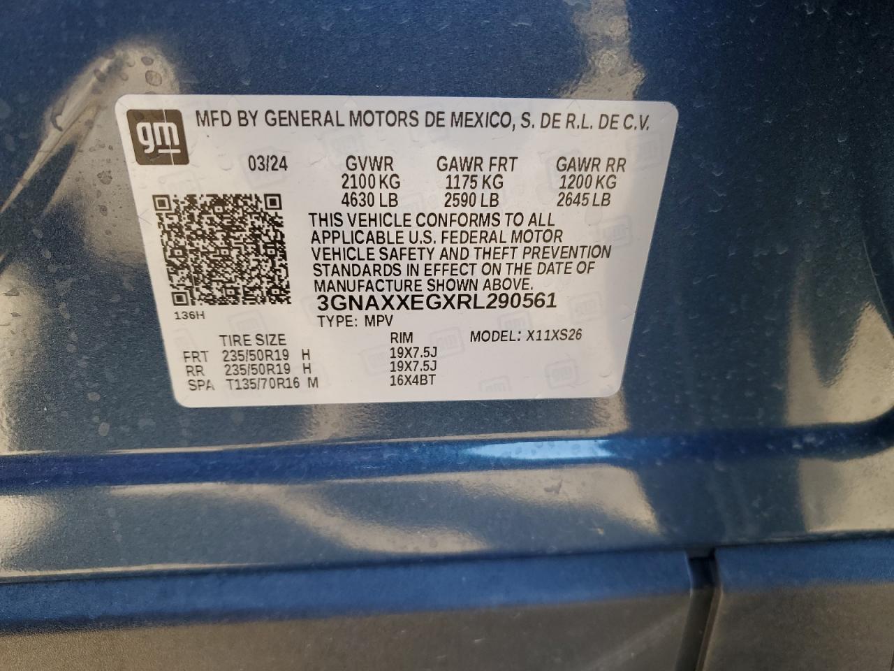 2024 CHEVROLET EQUINOX PREMIERE VIN:3GNAXXEGXRL290561