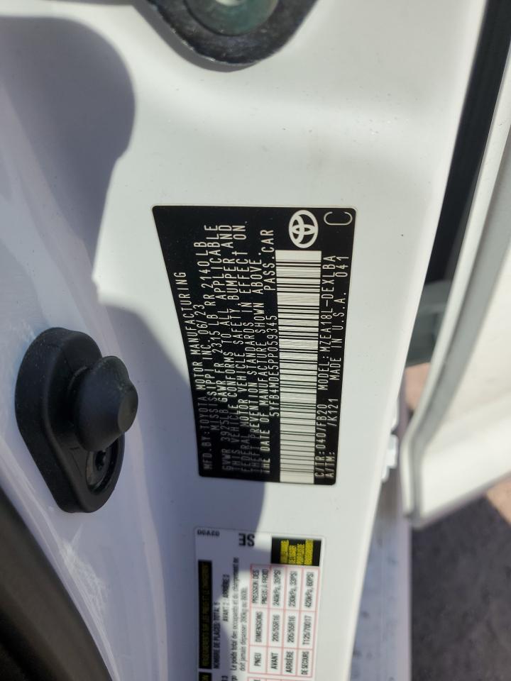 2023 TOYOTA COROLLA LE VIN:5YFB4MDE5PP059345