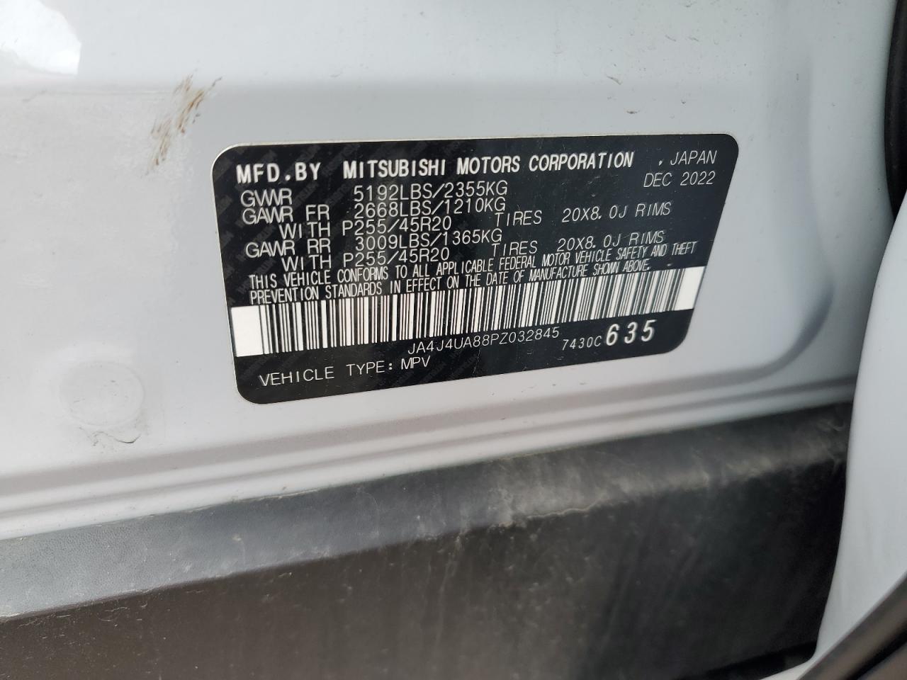 2023 MITSUBISHI OUTLANDER SE VIN:JA4J4UA88PZ032845