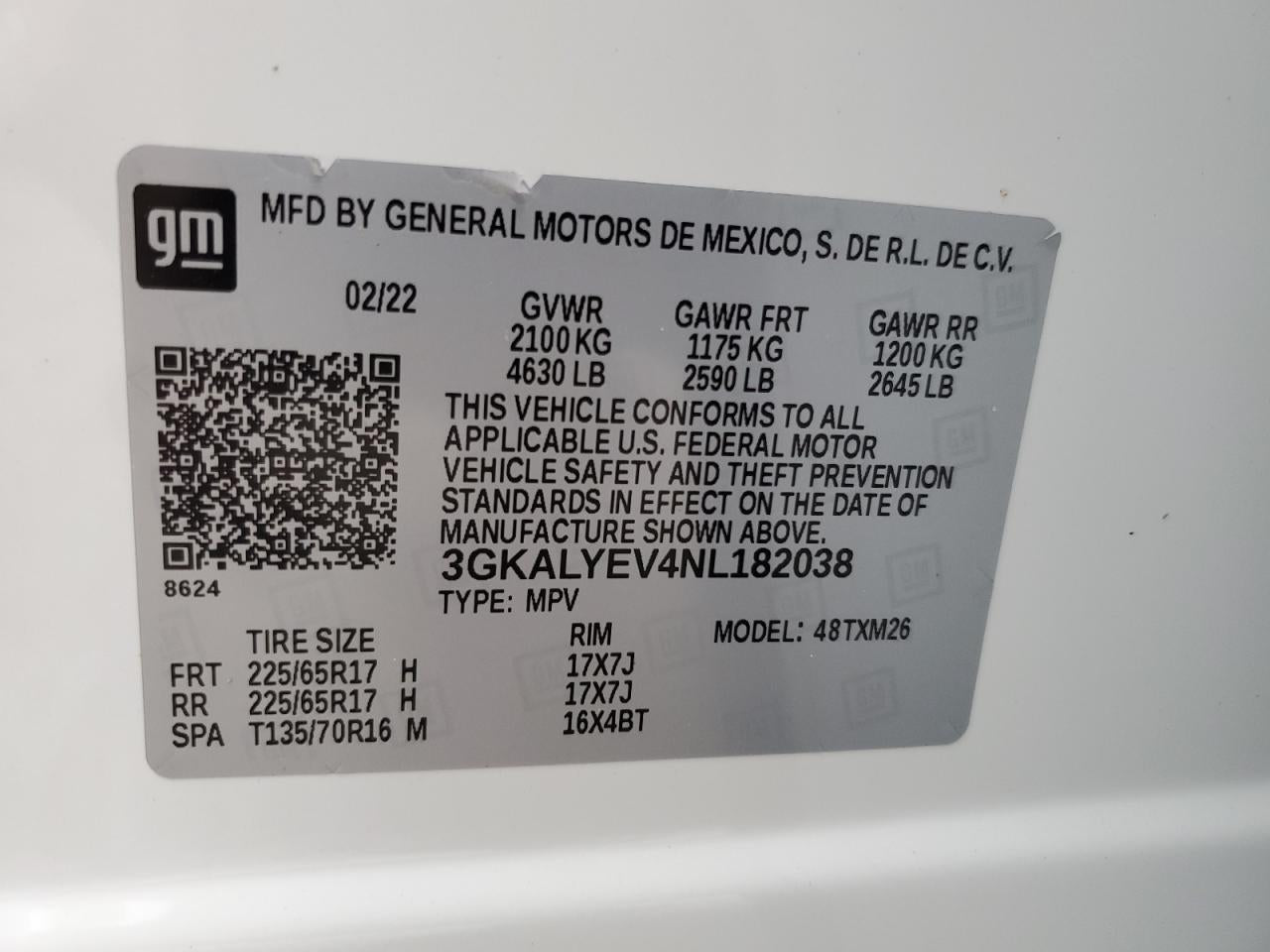 2022 GMC TERRAIN AT4 VIN:3GKALYEV4NL182038