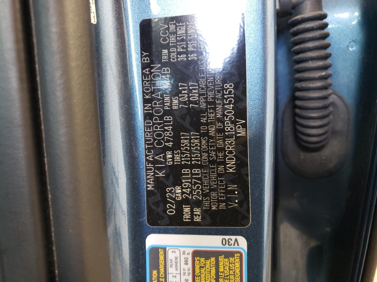2023 KIA NIRO WIND VIN:KNDCR3L18P5045158