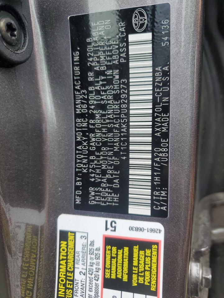 2023 TOYOTA CAMRY LE VIN:4T1C11AK5PU829273
