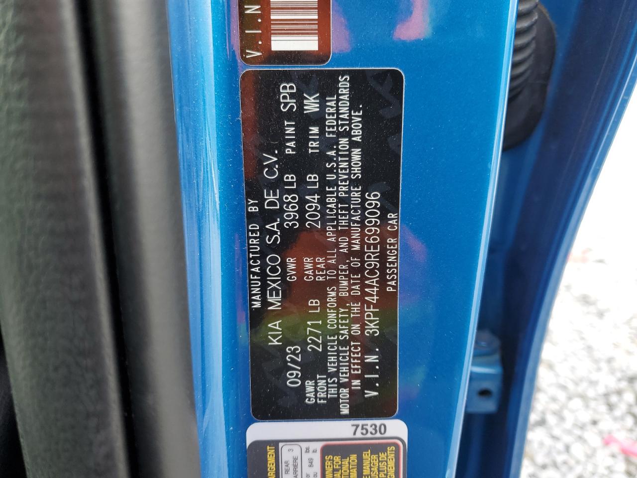2024 KIA FORTE GT VIN:3KPF44AC9RE699096