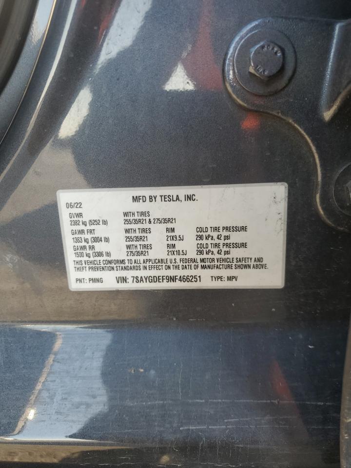 2022 TESLA MODEL Y  VIN:7SAYGDEF9NF466251