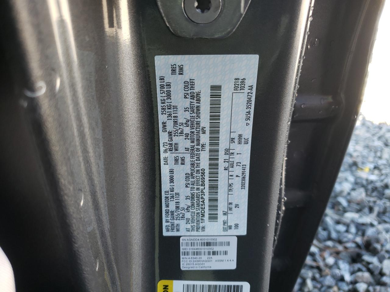 2023 FORD BRONCO BASE VIN:1FMDE5AP3PLB69560