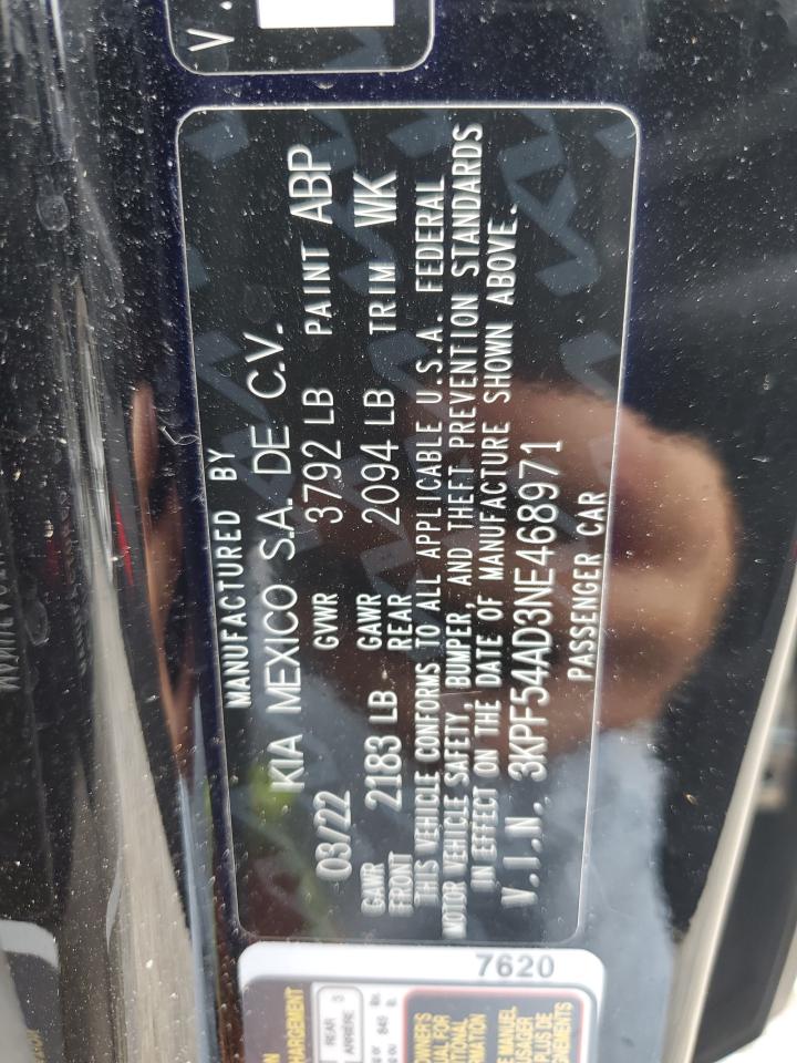 2022 KIA FORTE GT LINE VIN:3KPF54AD3NE468971