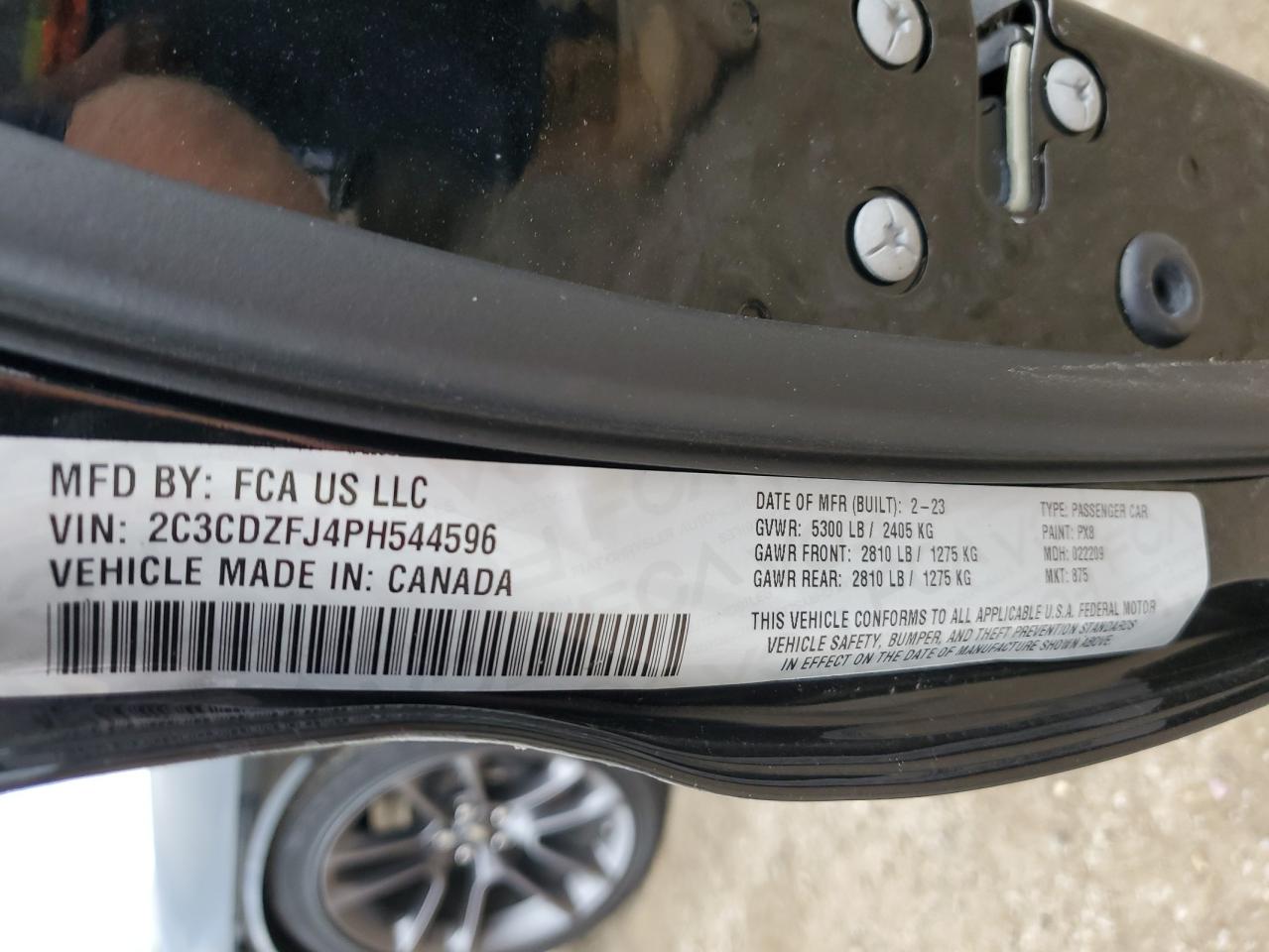 2023 DODGE CHALLENGER R/T SCAT PACK VIN:2C3CDZFJ4PH544596