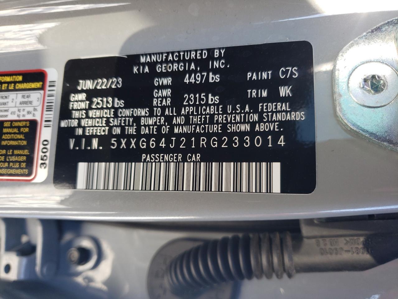 2024 KIA K5 GT LINE VIN:5XXG64J21RG233014