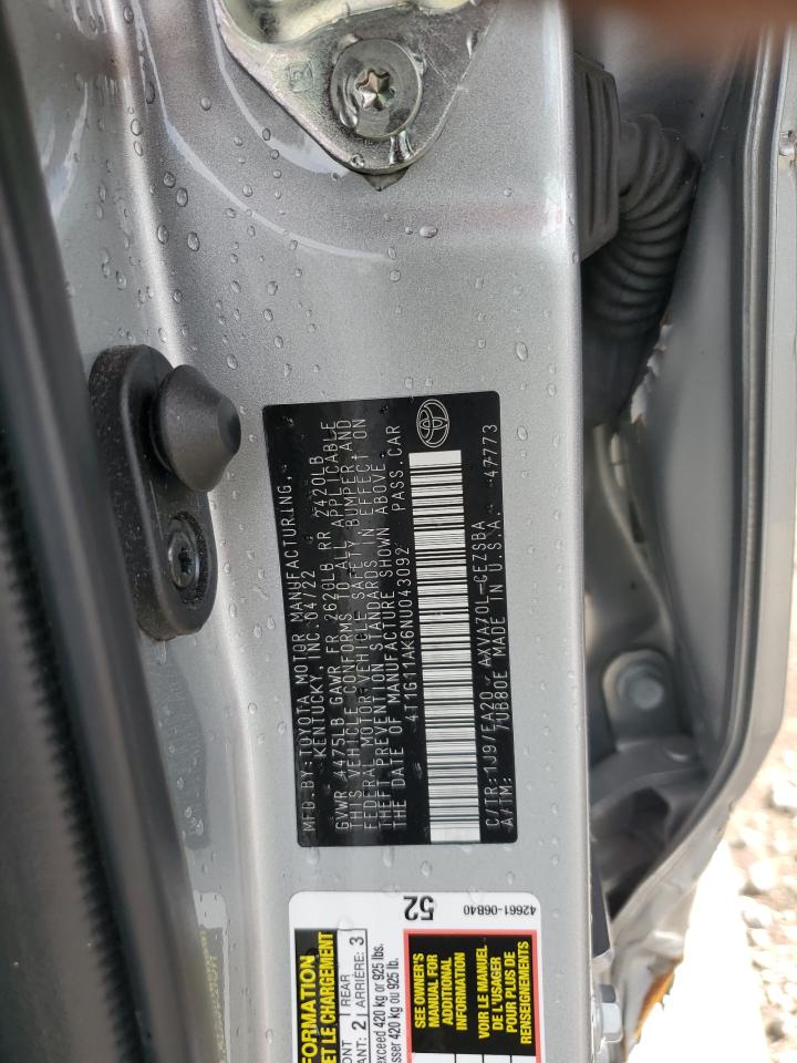 2022 TOYOTA CAMRY SE VIN:4T1G11AK6NU043092