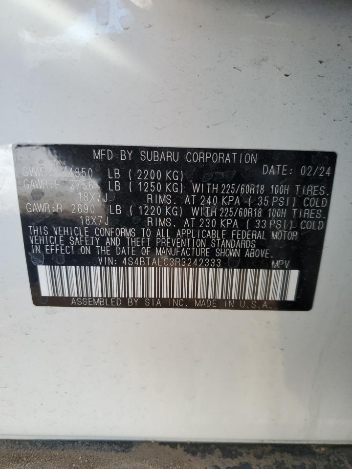 2024 SUBARU OUTBACK ONYX EDITION VIN:4S4BTALC3R3242333