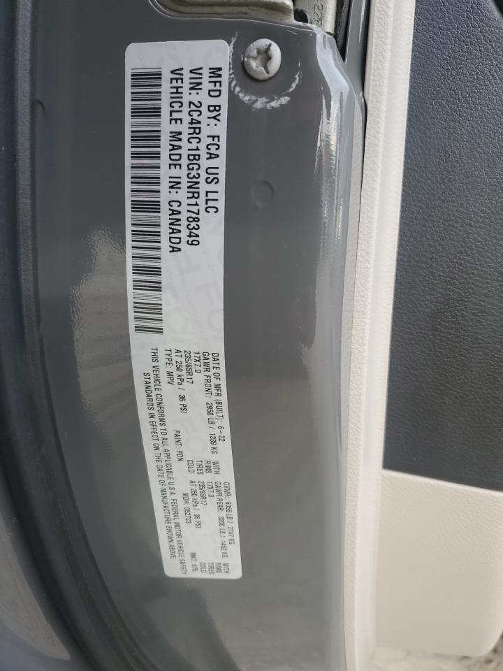 2022 CHRYSLER PACIFICA TOURING L VIN:2C4RC1BG3NR178349