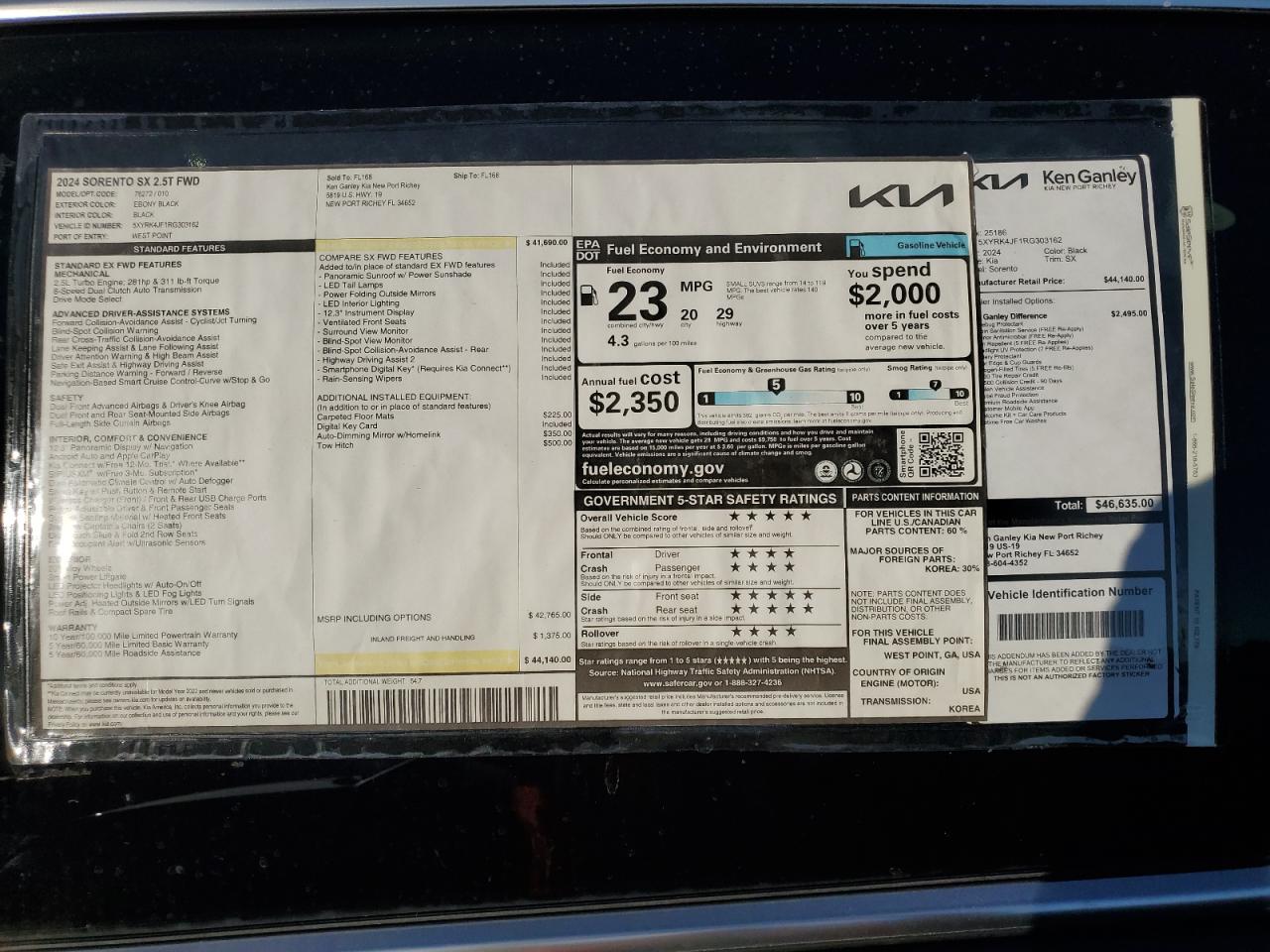 2024 KIA SORENTO SX VIN:5XYRK4JF1RG303162