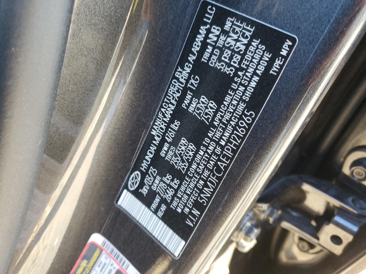 2023 HYUNDAI TUCSON SEL VIN:5NMJFCAE1PH216965