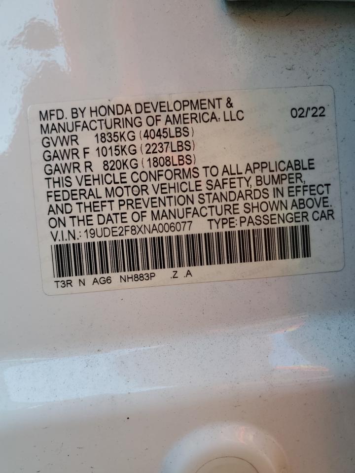 2022 ACURA ILX PREMIUM A-SPEC VIN:19UDE2F8XNA006077